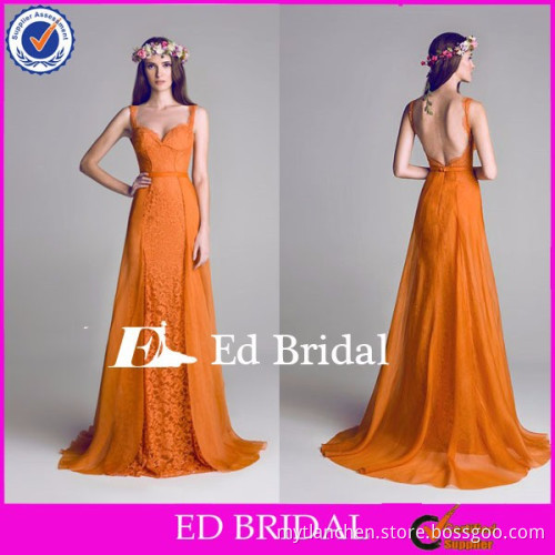NN16 Beautiful Orange Color Sexy Backless Cheap Price Long Lace Evening Dress